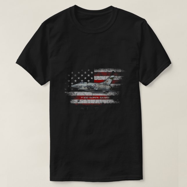Camiseta F100 Super Saber Jet Fighter Plane American Flag P (Frente do Design)