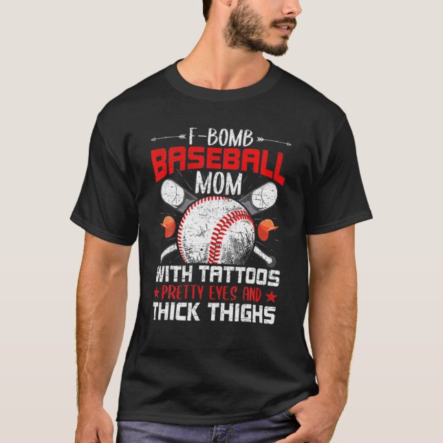 Camiseta F Bomba Baseball Mãe Com Tatuagens Bonito Olhos (Frente)