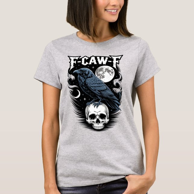 Camiseta F CAW F Corvo Gótico Com Caveira E Lua (Frente)