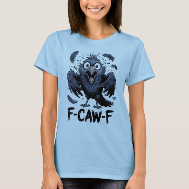 Camiseta F-CAW-F Corvo Gritando Meme de Quadrinhos Engraçad (Frente)