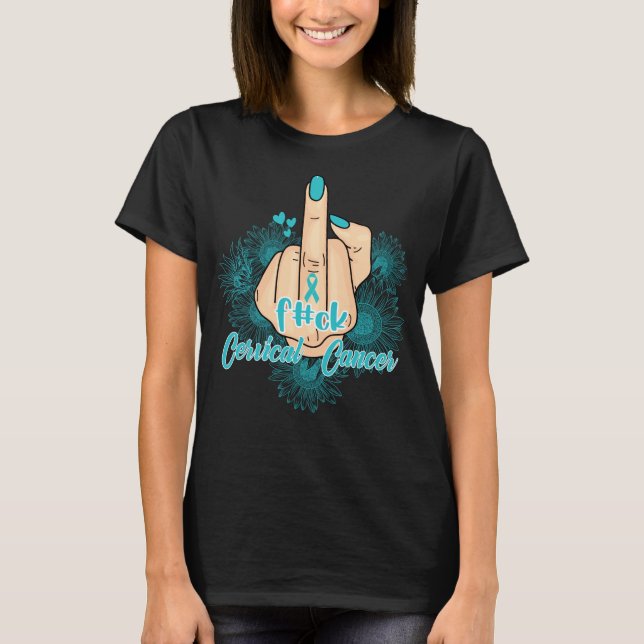 Camiseta F.uck Cancer Cervoso Fita Teal de Girassol (Frente)