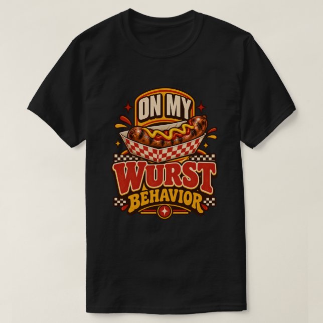 Camiseta Fã da Festa de Salsicha com Comportamento de Wurst (Frente do Design)
