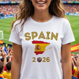 Camiseta Fã de Futebol Espanhol Mapa Retro Dourado Bandeira