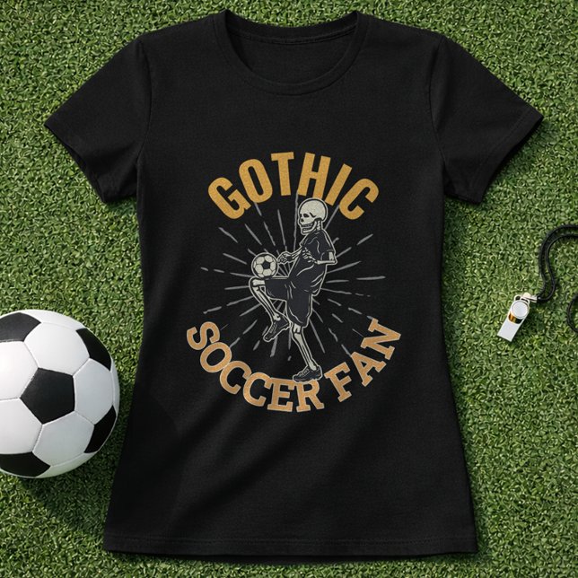 Camiseta Fã de Futebol Gótico Esqueleto Chutador (Criador carregado)