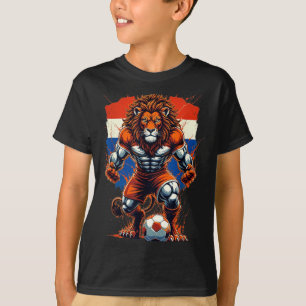 Camiseta Fã de Futebol Holandês Arte Vintage Leão Animal
