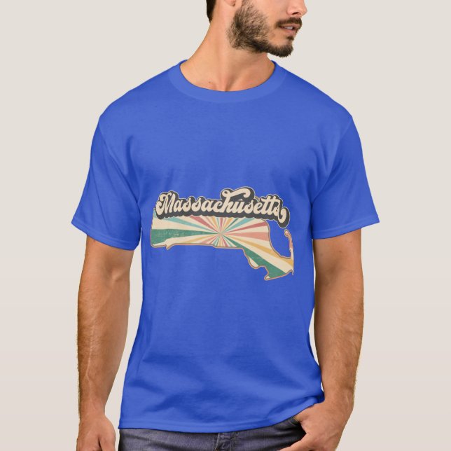 Camiseta Fã de Massachusetts Retro Estado (Frente)