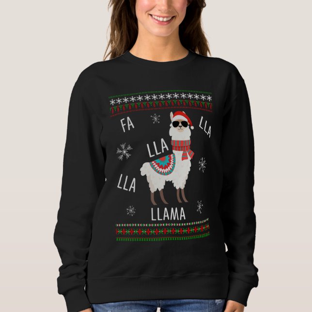 Camiseta Fa La La Cute Llama Ugly Christmas SweGirl (Frente)