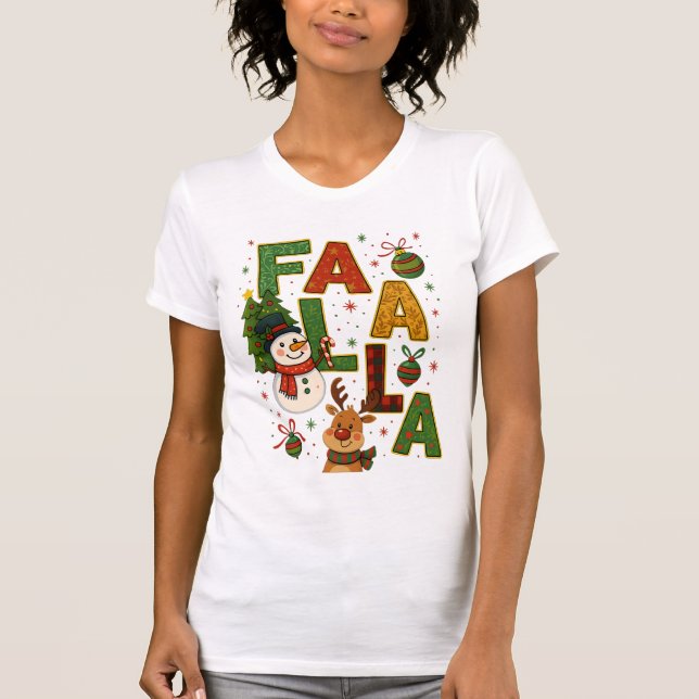 Camiseta Fa La La La Christmas Holiday Cartoon Art (Frente)