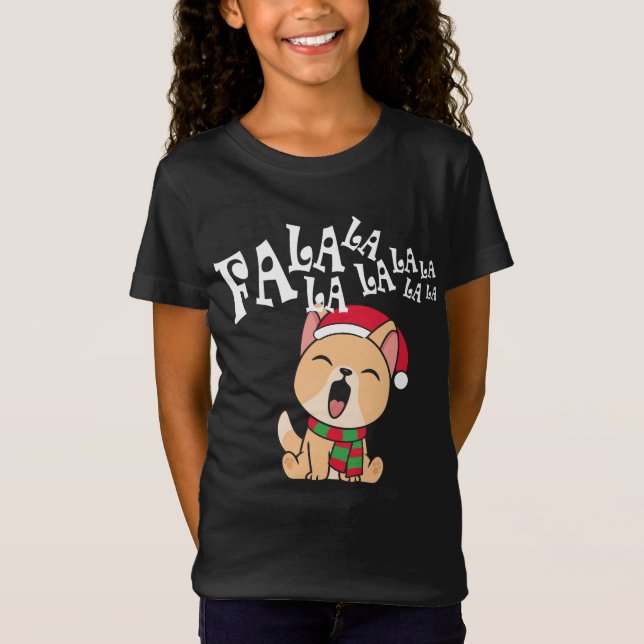Camiseta Fa La La La La La Christmas Dog Singing Jersey Shi (Frente)
