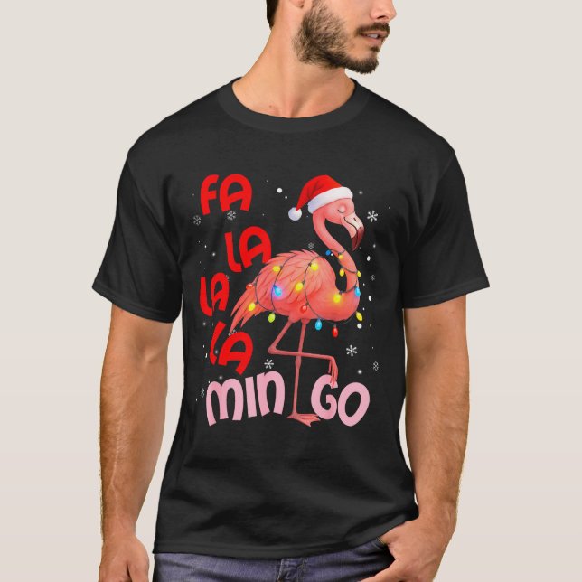 Camiseta Fa La La La Mingo Flamingo Christmas Men Women Kid (Frente)