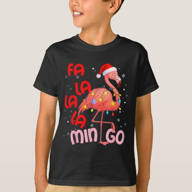 Camiseta Fa La La La Mingo Flamingo Christmas Men Women Kid (Frente)