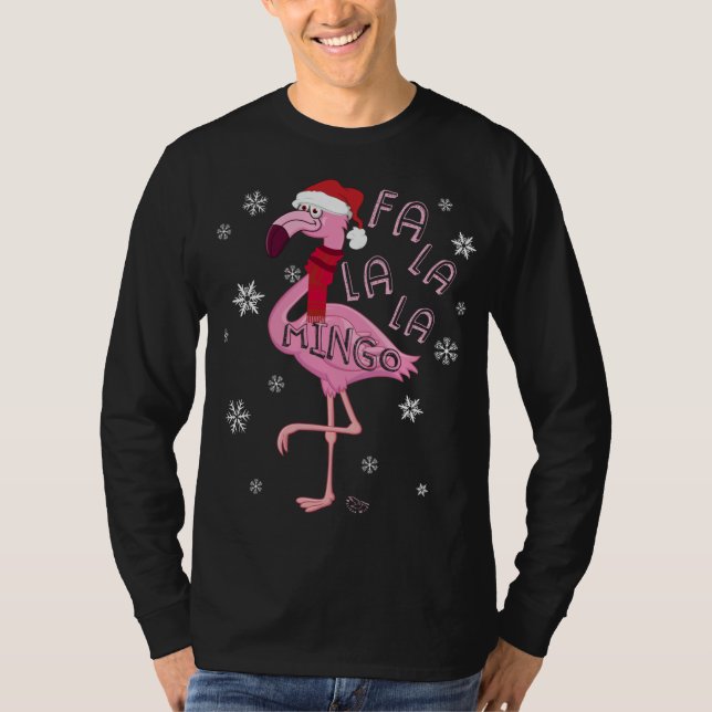 Camiseta Fa La La La Mingo Funny Flamingo Rosa Rosa em Sant (Frente)