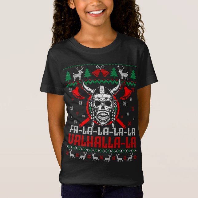 Camiseta Fa-La-La-La-Valhalla-La Funny Viking God Ugly Xmas (Frente)