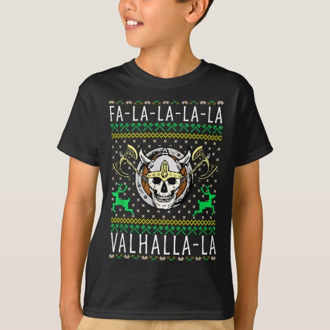 Camiseta Fa-la-la-la Valhalla-la Viking God Ugly Christmas  (Frente)