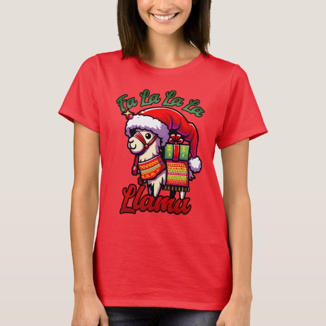 Camiseta Fa La La Llama - Feliz Natal Llama Design (Frente)