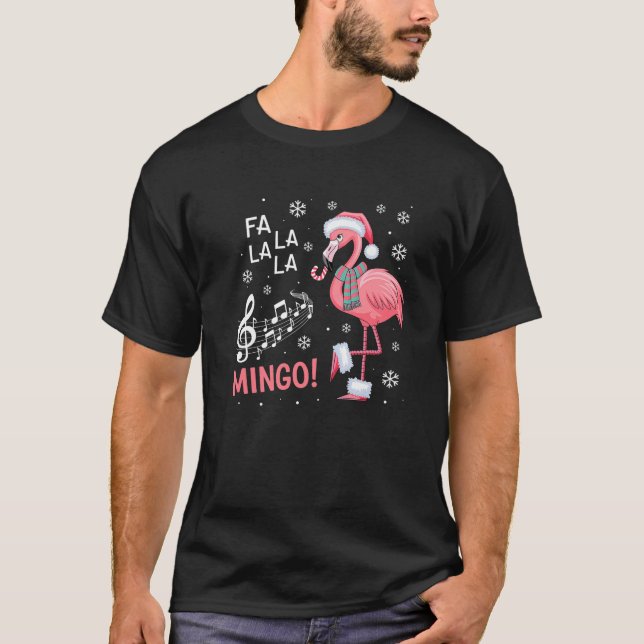 Camiseta Fa La La Mingo Flamingo Candy Cane Christmas Premi (Frente)