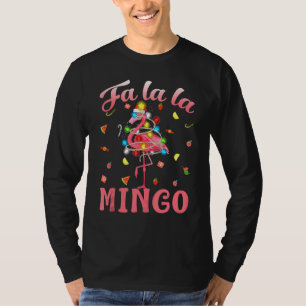 Camiseta Fa La La Mingo Flamingo Luzes de Árvore de Natal T