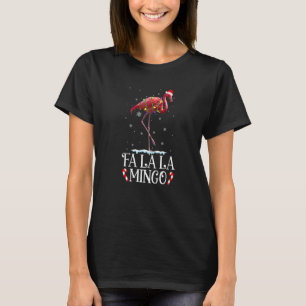 Camiseta Fa La La Mingo Flamingo Luzes de Natal Árvore Trop