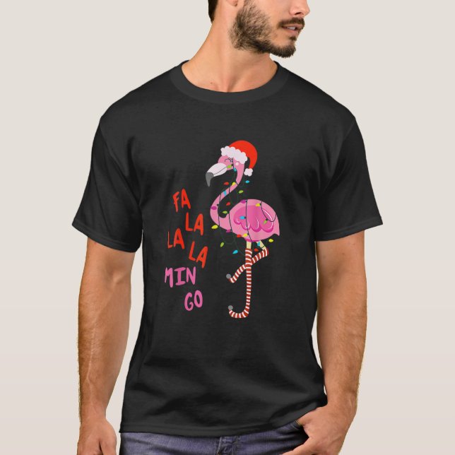 Camiseta Fa La La Mingo-Flamingo Para O Natal (Frente)