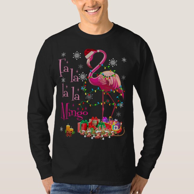 Camiseta Fa La La mingo Flamingo para o Natal (Frente)