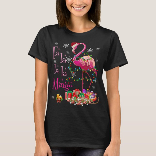 Camiseta Fa La La mingo Flamingo para o Natal (Frente)