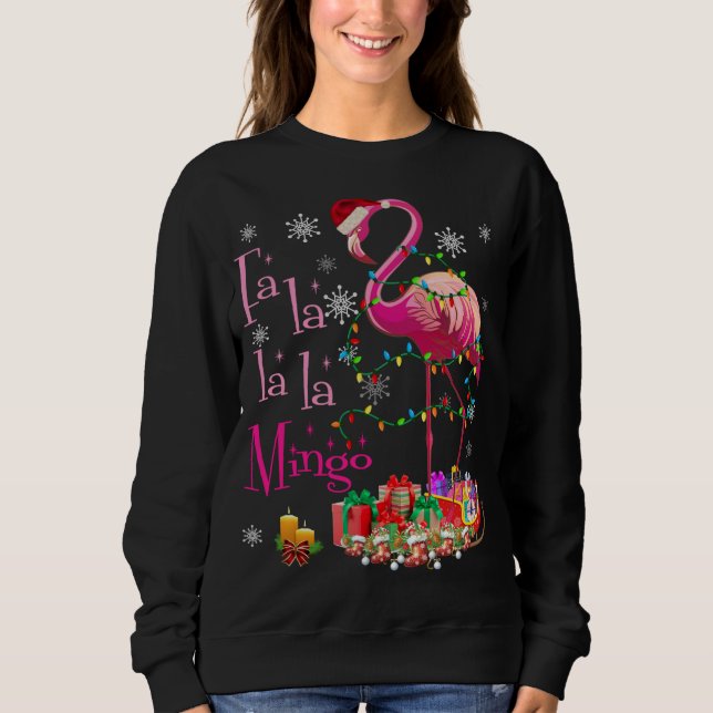 Camiseta Fa La La mingo Flamingo para o Natal (Frente)