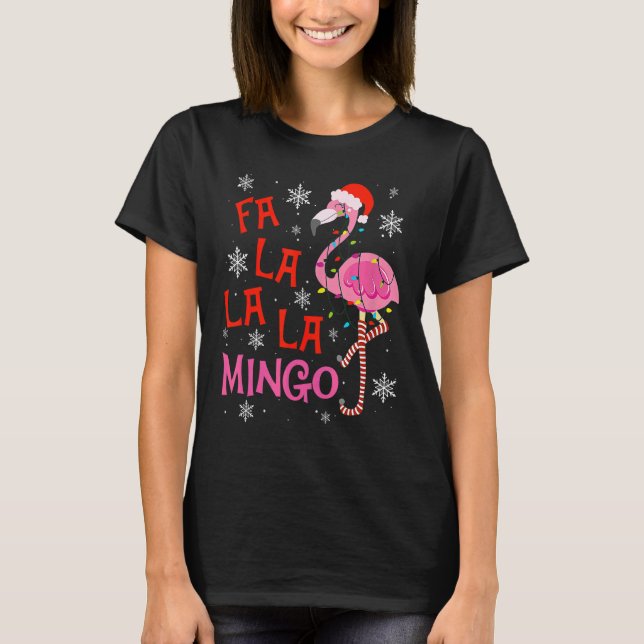 Camiseta Fa La La mingo Flamingo Para O Natal Paja (Frente)