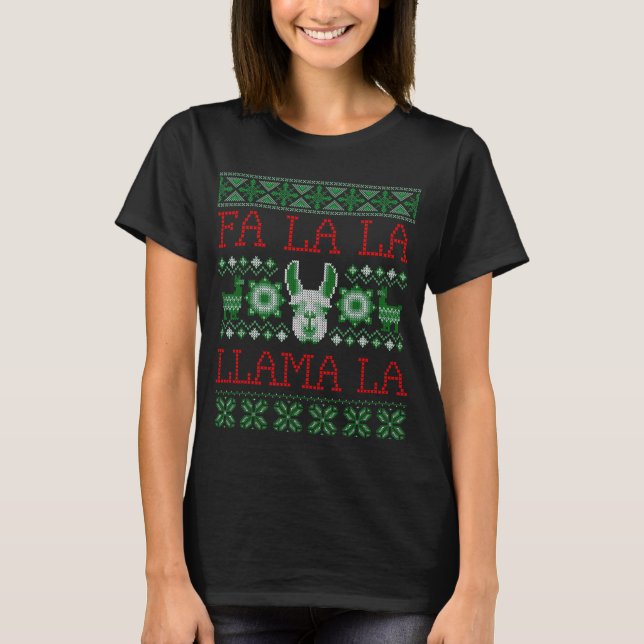 Camiseta Fa La Llama Llama Feriado de Natal Feio Suado (Frente)