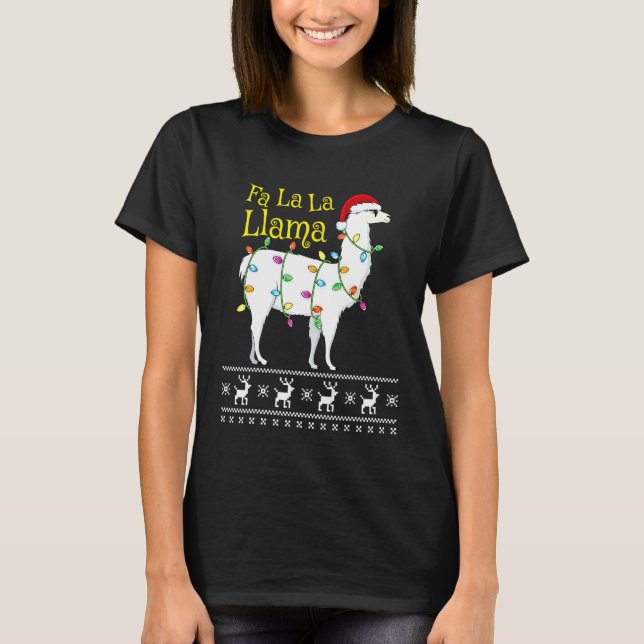 Camiseta Fa La Llama Ugly Christmas Sweater Llama Chris (Frente)