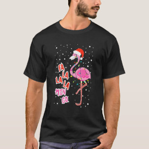 Camiseta Fa La Mingo Cute Pink Flamingo Santa Feliz