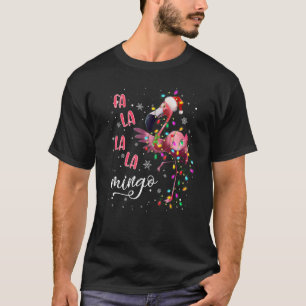 Camiseta Fa la Mingo Cute Pink Flamingo Santa Feliz