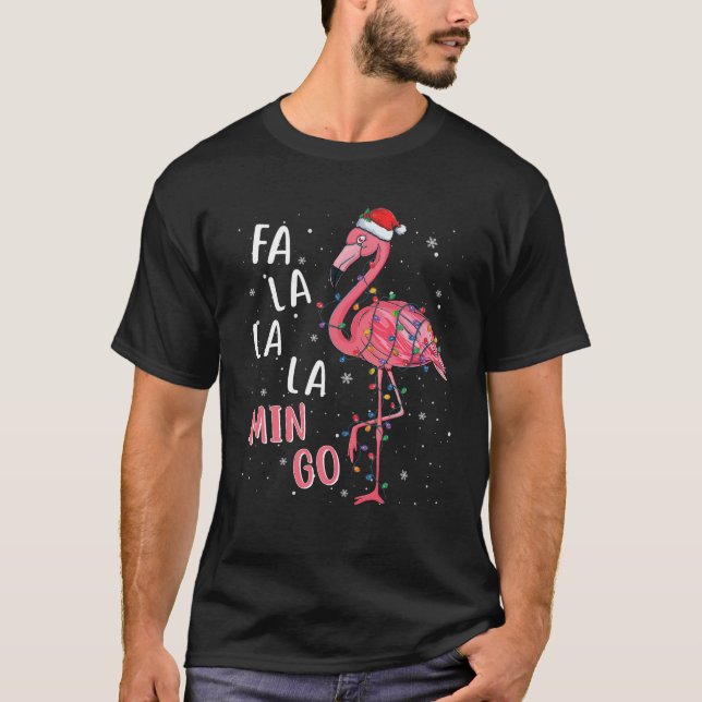 Camiseta Fa La Mingo Flamingo Árvore De Natal Tropical Xm (Frente)