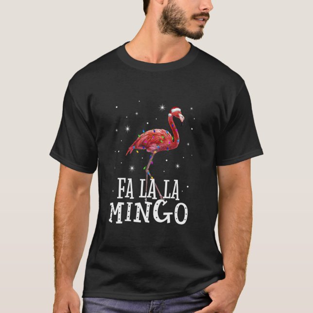 Camiseta Fa La Mingo Flamingo Christmas Tree Lights Trop (Frente)