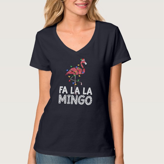 Camiseta Fa La Mingo Flamingo Christmas Tree Lights Trop (Frente)