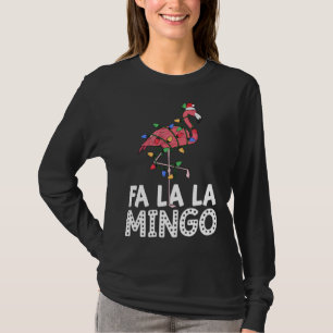 Camiseta Fa La Mingo Flamingo Christmas Tree Lights Trop