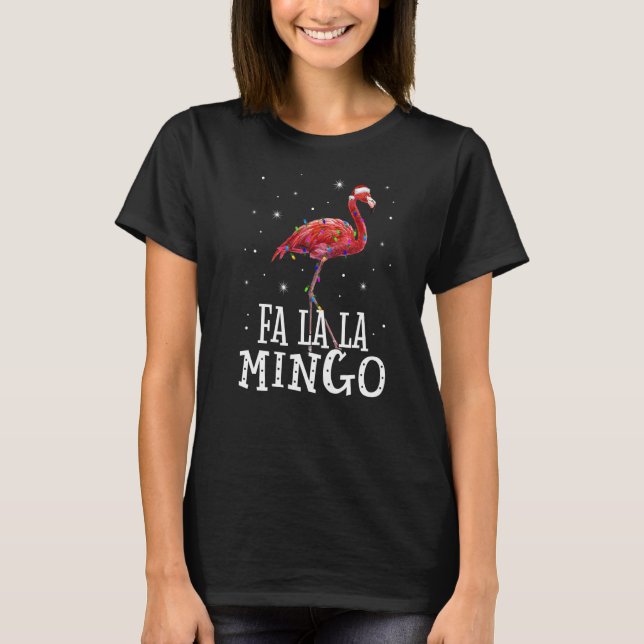 Camiseta Fa La Mingo Flamingo Christmas Tree Lights Trop (Frente)