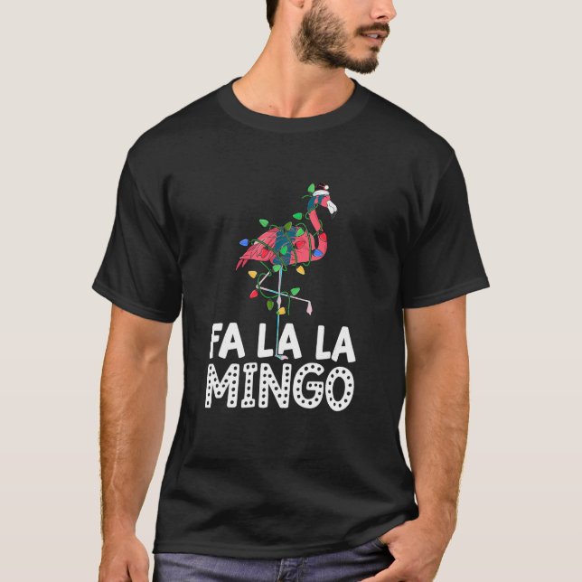 Camiseta Fa La Mingo Flamingo Christmas Tree Lights Trop (Frente)