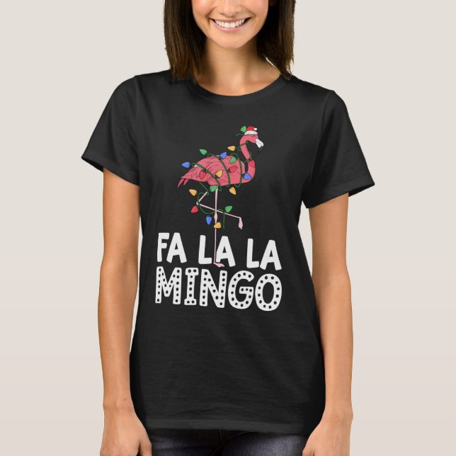 Camiseta Fa La Mingo Flamingo Christmas Tree Lights Trop (Frente)