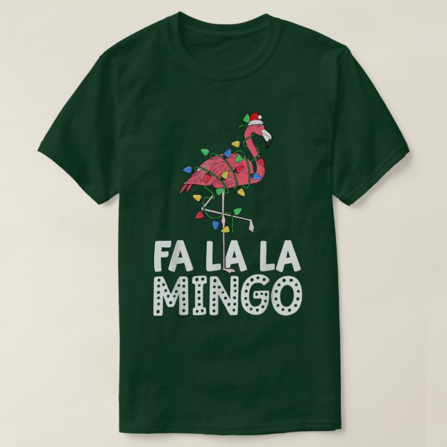 Camiseta Fa La Mingo Flamingo Christmas Tree Lights Trop (Frente do Design)