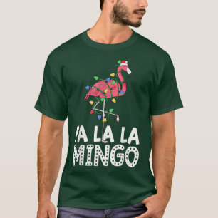 Camiseta Fa La Mingo Flamingo Christmas Tree Lights Trop