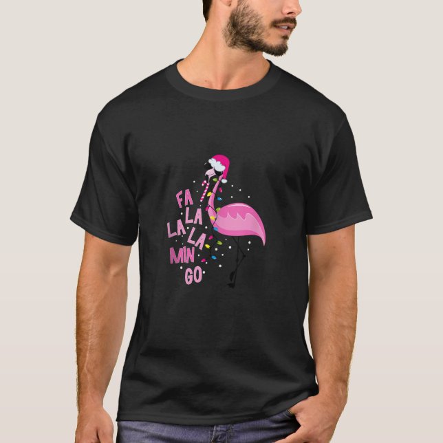 Camiseta Fa La Mingo Flamingo Christmas Tree Lights Trop (Frente)