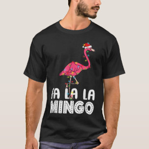 Camiseta Fa La Mingo Flamingo Christmas Tree Lights Trop