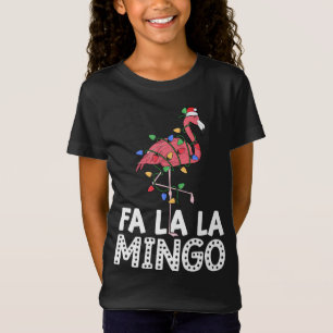 Camiseta Fa La Mingo Flamingo Christmas Tree Lights Trop