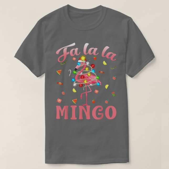 Camiseta Fa La Mingo Flamingo Christmas Tree Lights Trop (Frente do Design)