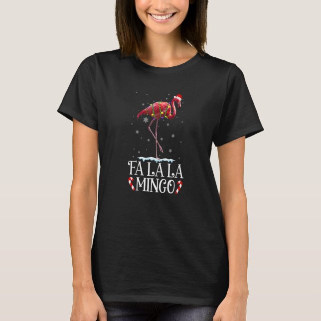 Camiseta Fa La Mingo Flamingo Christmas Tree Lights Trop (Frente)