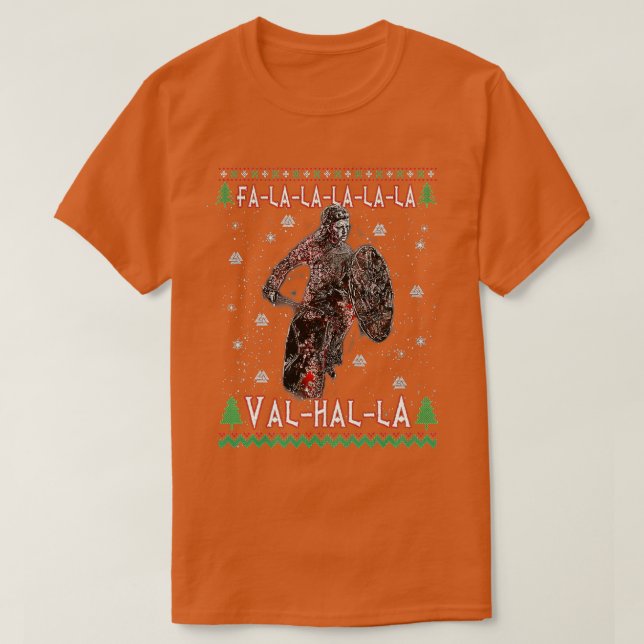 Camiseta Fa La Valhalla Viking Christmas Ugly Sweater (Frente do Design)