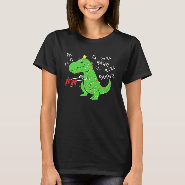 Camiseta Fa Ra Ra Ra Rawr Natal Engraçado Dinossauro Com Xm (Frente)