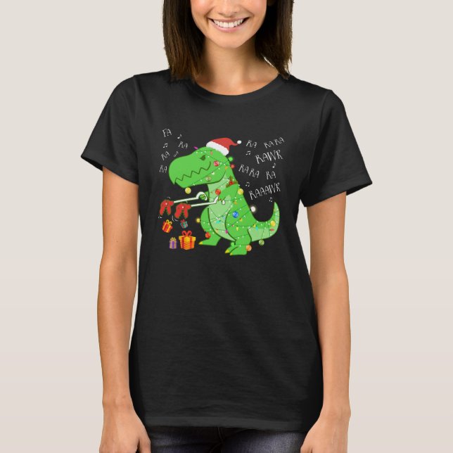 Camiseta Fa Ra Ra Rawr Dinossauro De Natal Com Xmas Hat Li (Frente)