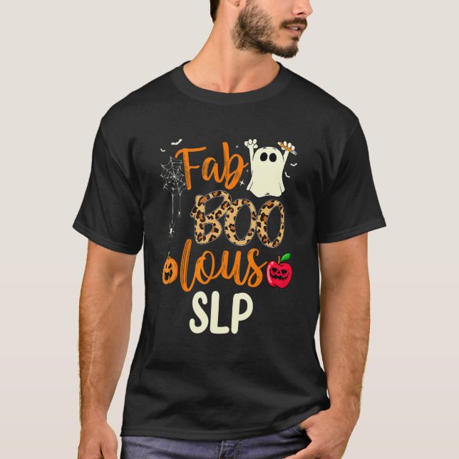 Camiseta Fab Boo Lous SLP Leopard Spookie Fumaça de Hallowe (Frente)