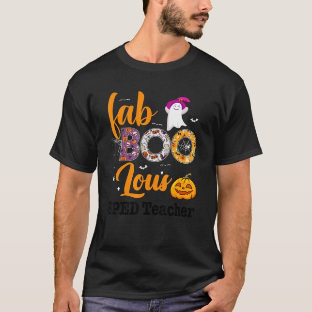 Camiseta Fab Boo Lous Sped Teacher Leopard Spooky Halloween (Frente)